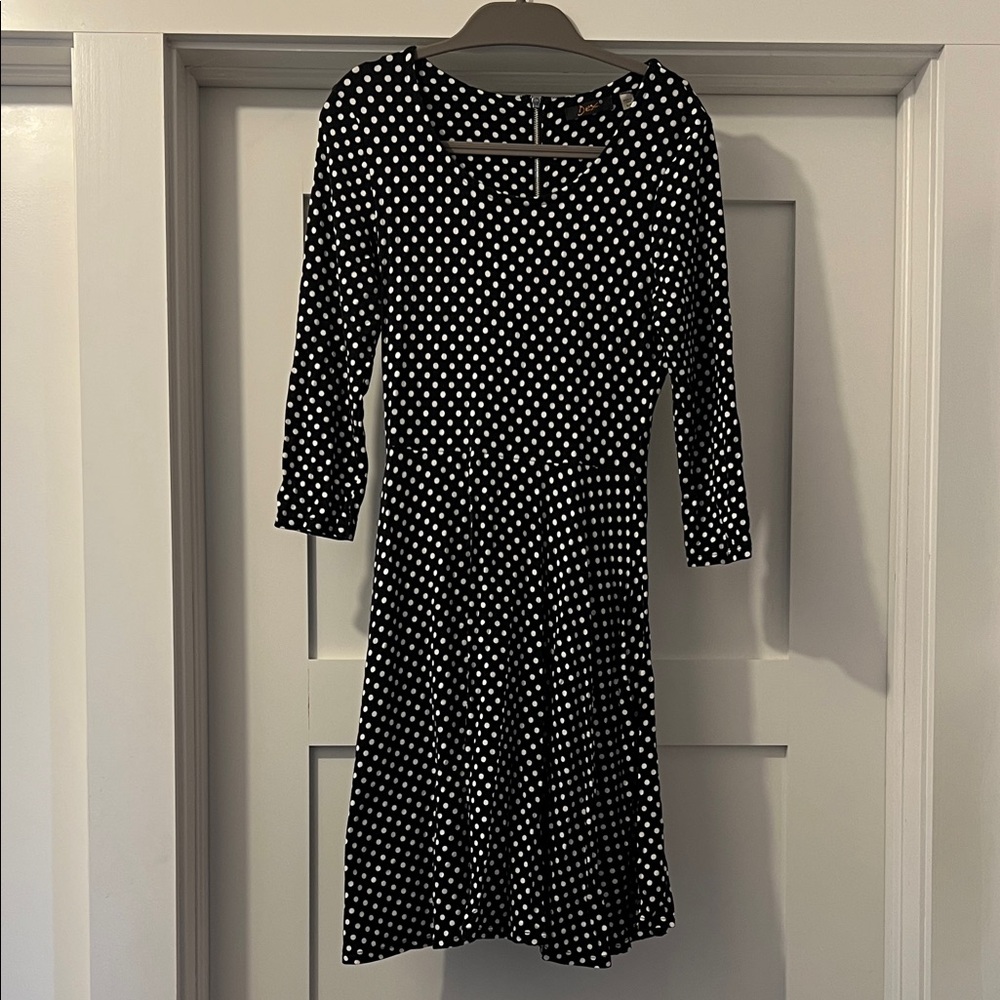 Dex Black and White Polka Dot Long Sleeve Dress